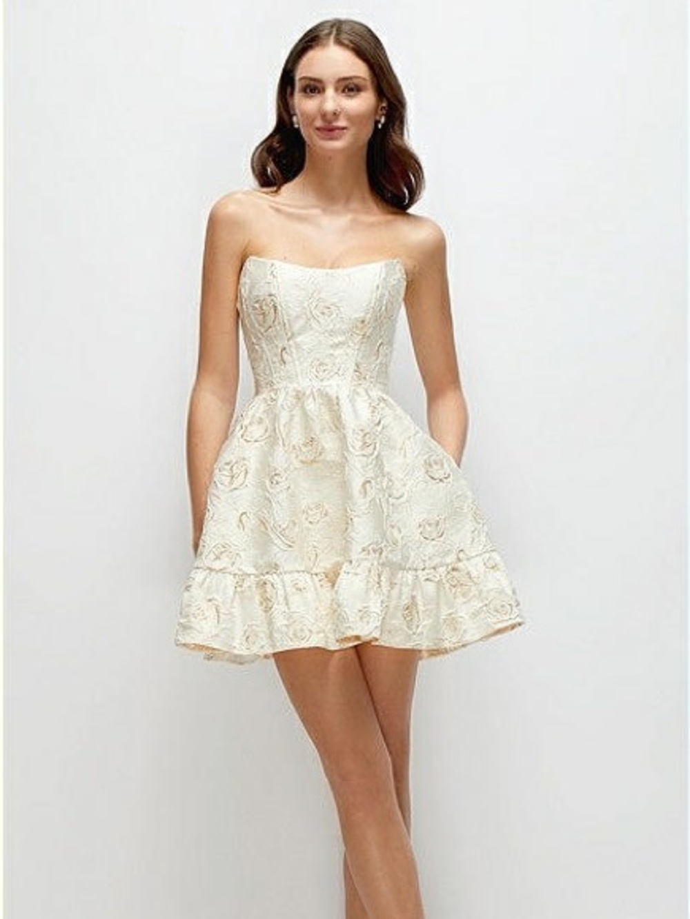 Dessy Collection Cat Eye Jacquard Corset Minidress Ivory Gold Rosette